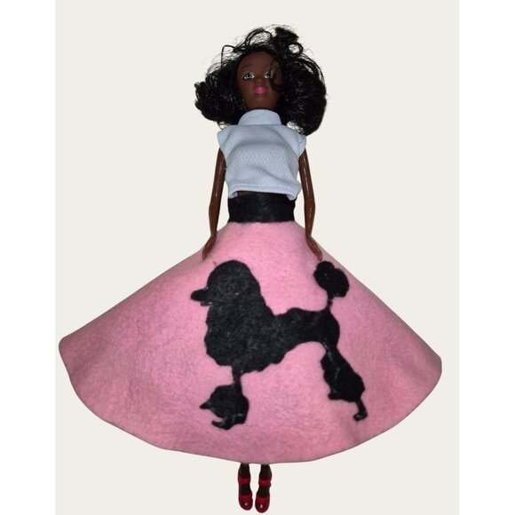 Barbie -like Doll 1950s-Inspired Outfit With Pink Poodle Skirt White Top Red Sho - Picture 3 of 8